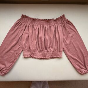 Divided Smocked Off-Shoulder Top in Rose